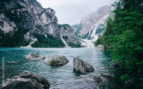 Beautiful View Of Lago Di Braies Or Pragser Wildsee Italy Buy