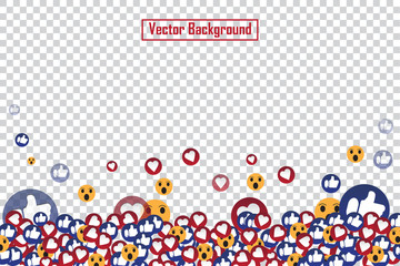 Wall Mural - Social nets blue thumb up like and red heart floating web buttons isolated on transparent background. Like and heart icons for live stream video chat likes falling background vector design template
