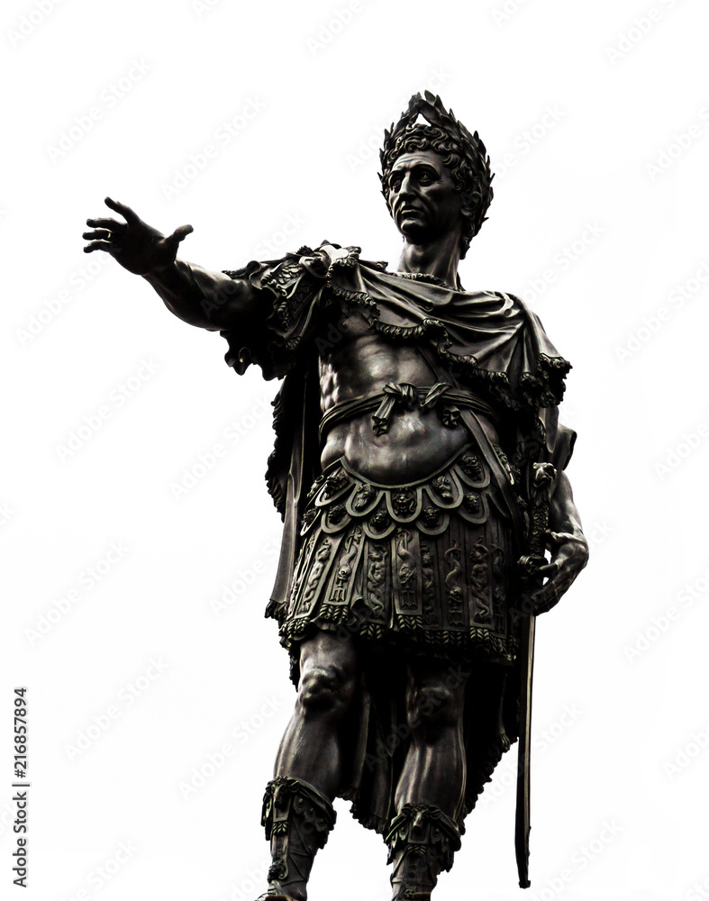 Black and white isolated statue of the great roman imperator Juluis Caeser leader of the big empire - obrazy, fototapety, plakaty 