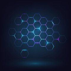 Glowing blue hexagon element, technology