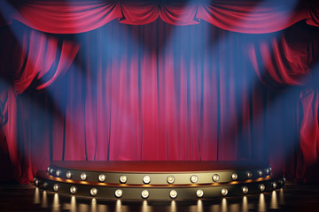 Wall Mural - theater stage with red velvet curtains and volume light. 3d illustration
