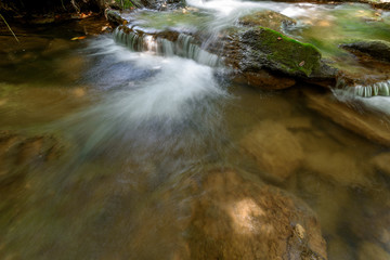 Wall Mural - The water fall in the forest with sunlight