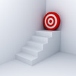 © masterzphotofo - Goal target the business concept white stairs aim to red dart board in the corner on white wall background with shadow 3D rendering