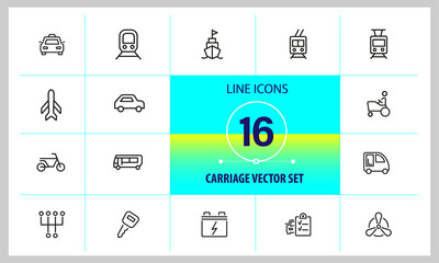 Sticker - Carriage icons. Set of line icons. Taxi, petrol station, car engine. Transport concept. Vector illustration can be used for topics like transportation, vehicle, travel