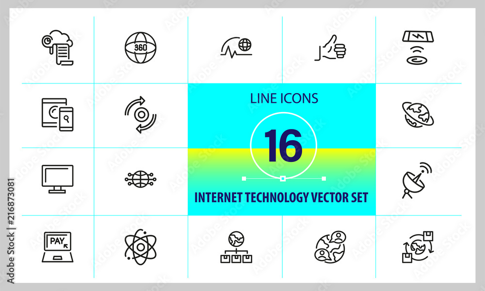 Internet Tech Icon Internet technology icons. Set of line icons. Cloud, social media ...