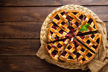 Fruit Pie. Sweet Pie, Tart With Fresh Plums. Delicious Cake With Plums