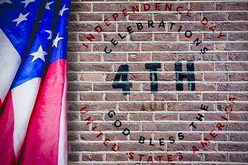 Sticker - Composite image of creased us flag