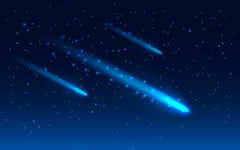 Realistic Vector Of Three Comet In The Starry Space Sky. 