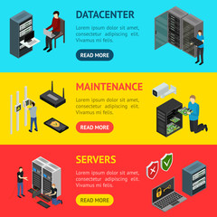 Canvas Print - Server Hardware Banner Horizontal Set Isometric View. Vector