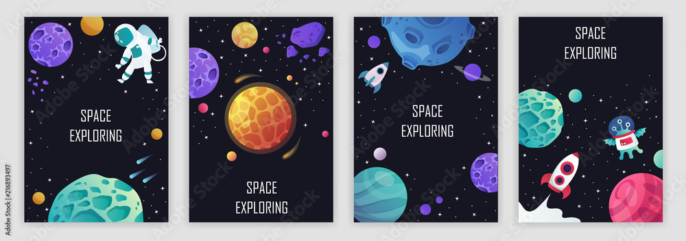 set of banner templates. science. universe. space. space trip. design. vector illustration - obrazy, fototapety, plakaty 
