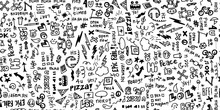 Seamless Hand Drawn School Note Doodles Pattern In Black And White.