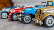 Collection Of Old Car Model. Replica Of Vintage Car. Collectible Toys