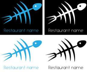 Wall Mural - skeleton fish from a spoon and fork sea food minimalist logo