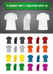 Wall Mural - T-shirt template set of different colors, blank shirts front, side, rear views, different angles, vector eps10 illustration
