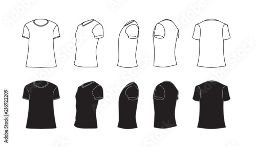 T Shirt Template Outline Simple Set Blank Black And White Shirt Front Side Perspective Rear Views Different Angles Vector Eps10 Illustration Stock Vector Adobe Stock
