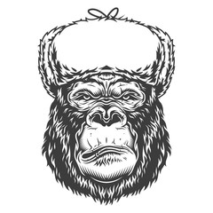 Sticker - Serious gorilla in monochrome style