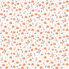 Ditsy Seamless Floral Pattern With Little Orange Flowers On White Background.