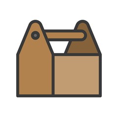 wooden tool box, Filled outline icon, carpenter and handyman tool and equipment set