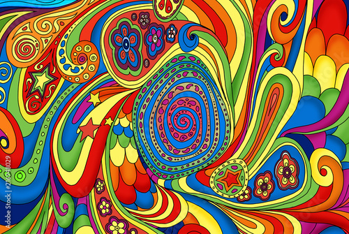 Handdrawn 60s Doodling Background Design Tableau sur Toile