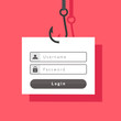 Internet crime phishing sign in account, fishing hook, flat design vector illustration