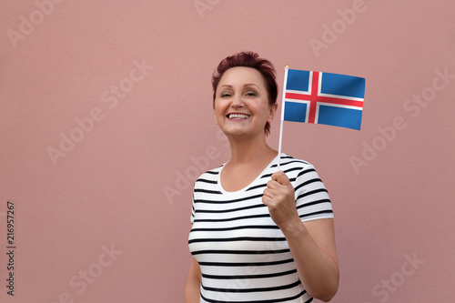 Iceland Flag Woman Holding Icelandic Flag Nice Portrait Of Middle