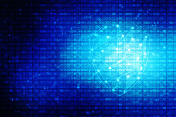 2d illustration security concept - shield on digital code background