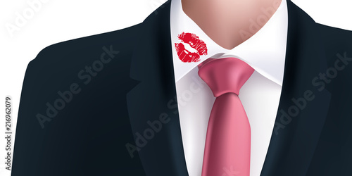 Fotografie, Obraz baiser - chemise - adultère - costume - trace - rouge à lèvre - couple - col de