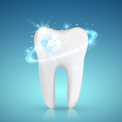 healthy tooth with glowing effect, teeth whitening concept