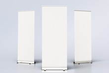 Blank Roll Up Banner Display Stands On White