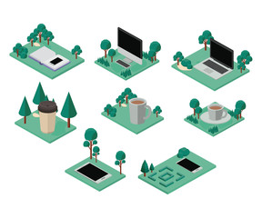 Wall Mural - workplace elements isometric set icons vector illustration design