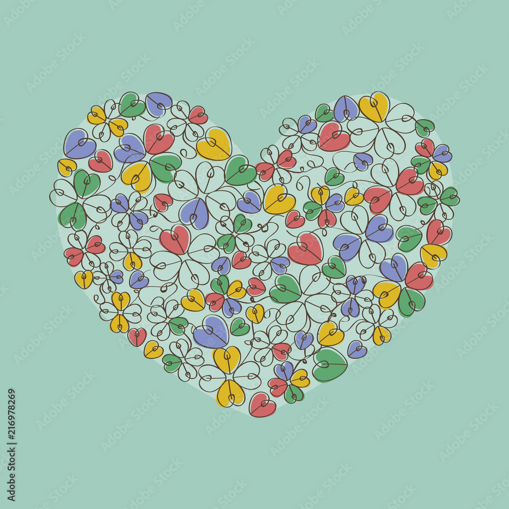 カラフル　クローバー　ハート型　イラスト