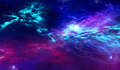 Wall Mural - The cosmos with stars birth in nebula clouds. Galaxy abstract 3D illustration. Concept of space journey and exploration.