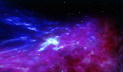 Wall Mural - The cosmos with stars birth in nebula clouds. Galaxy abstract 3D illustration. Concept of space journey and exploration.