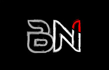 Grunge White Red Black Alphabet Letter Bn B N Logo Design
