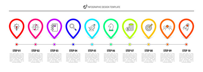 Infographic design template. Timeline concept with 10 steps