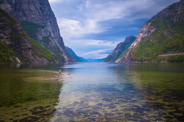 Wall Mural - Lysefjord - July 31, 2018: Landscape of the Lysefjord fjord, Norway