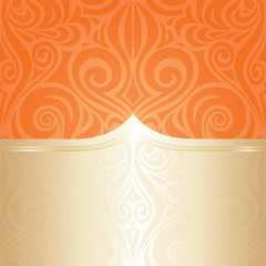 Gentle orange wedding floral background with gold copy space