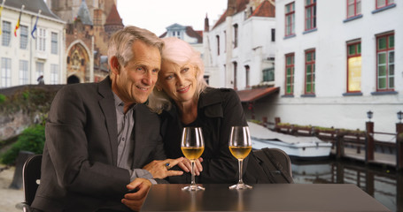 Portrait of lovely senior couple on holiday in Bruges