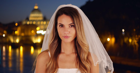 Wall Mural - Portrait of beautiful bride outside in Rome at night