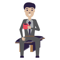 Canvas Print - cartoon businessman with coffee mug and  sitting on office chair over white background, vector illustration