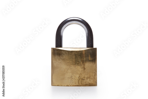 Photographie iron big lock isolated white.
