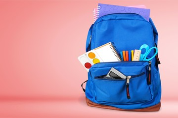 Blue School Backpack  on   background.