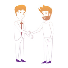 Wall Mural - Businessman and man shaking hands firmly over white background, vector illustration