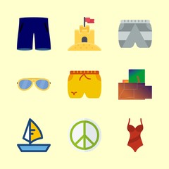 Wall Mural - beach vector icons set. swimsuit, shorts, short and sunglasses in this set