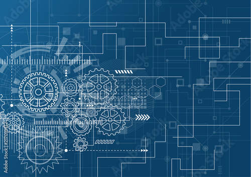 Abstract Technology Background. Blue glowing connections in space with partic...