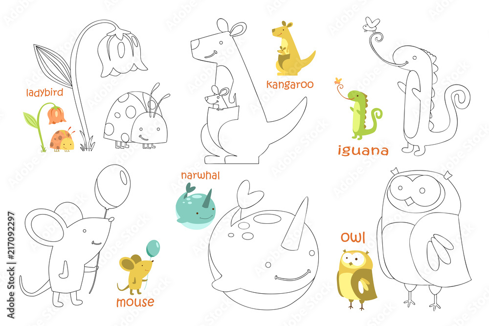 Kids coloring page set Stock Vector | Adobe Stock