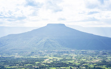 High Angle Landscape View Of Phu Hor With Looks Like Similar Mt.Fuji Mountain Is Famous Travel Destination Of Loei From Phu Pa Por View Point At Loei Province ,Thailand .