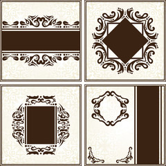 Set of vector vintage cards with a beautiful baroque patterns, frames and light background