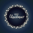 Round Christmas design with light bulb garland on dark backround. Vector illustration. Template for banner, card or flyer.