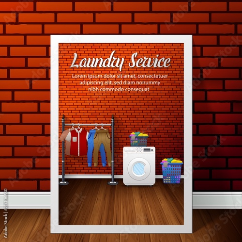 Laundry Service Banner Design On Brick Wall Background Buy This